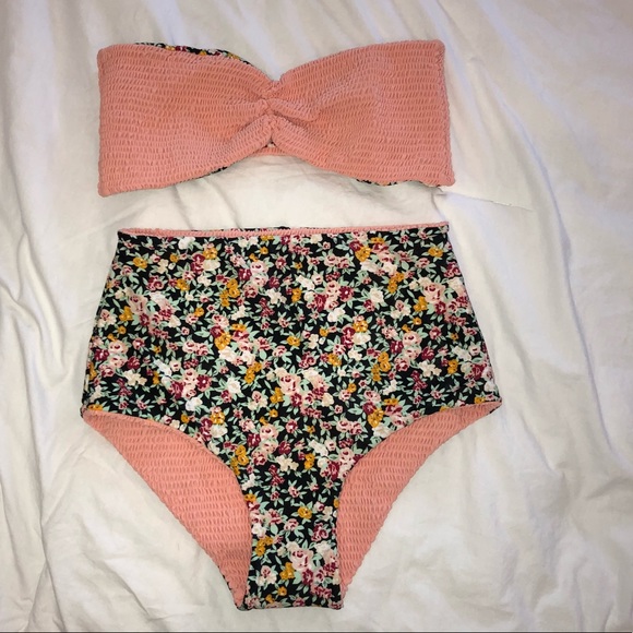 Anthropologie Other - Tori Praver Textured  Pink and Floral Bikini Set